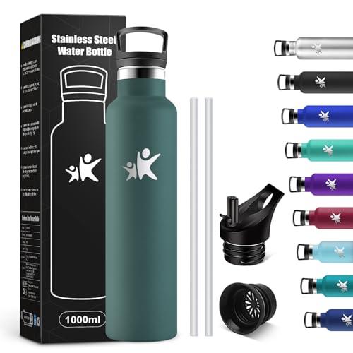KollyKolla Borraccia Acciaio Inox 1 litro, Bottiglia Termica senza BPA, Borraccia Termica con Cannuccia, Isolamento Termico a Doppia Parete, Riutilizzabile, per Ufficio,Ciclismo, Palestra, Corsa