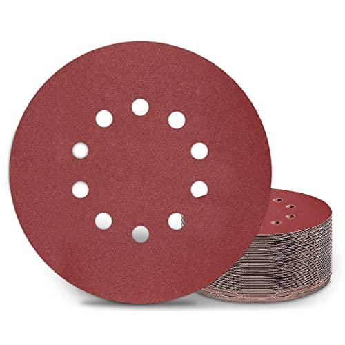 KONGMING Dischi Abrasivi 225 mm 25 pezzi 10 Fori Grana P180 Rotondi di Carta Vetrata per Levigatrici a Collo Lungo Smerigliatrici per Cartongesso Parete e Levigatrice a Soffitto
