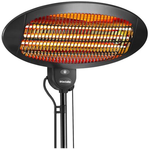 tectake® Riscaldatore a infrarossi, 2000W, Lampada Riscaldante Regolabile in Altezza, per Interni ed Esterni, Lampada Infrarossi Riscaldante, 3 Livelli di Potenza, Protezione Anti-Ribaltamento - Nero