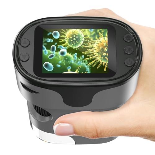 Microscopio portatile 1000X per bambini, 4 K, schermo da 2 pollici, ricaricabile, mini microscopi digitali tascabili con kit di diapositive Edu portatile, regalo per bambini dai 4 ai 6 anni dagli 8 ai