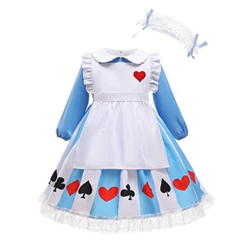 Lito Angels Vestito Costume Alice nel paese delle meravigliea con Grembiule Bianco e Fascia per Bambina, Taglia 3-4 anni, Blu
