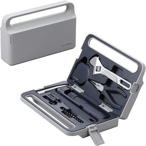 HOTO Cassetta Attrezzi Completa con Avvitatore a Batteria Professionale, Set di Utensili per DIY con Cacciavite Magnetico Elettrico, Chiave Inglese, Martello e Pinze, Ideale per la Casa