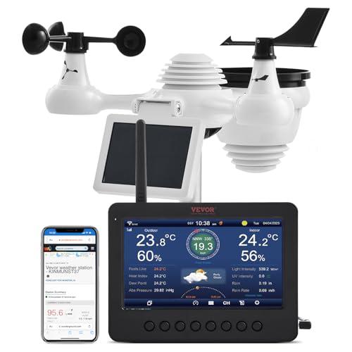 VEVOR Stazione Meteorologica Wireless 7 in 1 con Wi-Fi, Display TFT Colorato 158 mm, Sensore Esterno Alimentato a Energia Solare, Include Temperatura Umidità Velocità Direzione Vento Precipitazioni