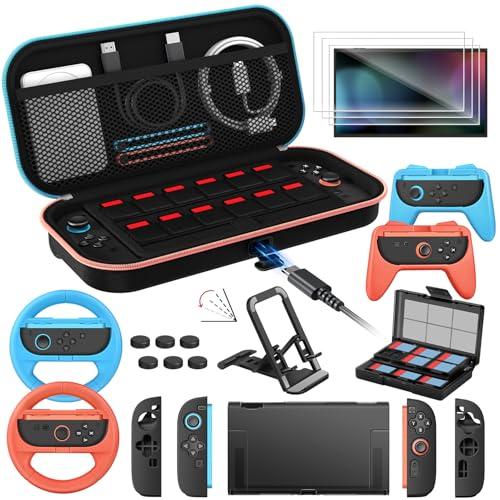 iVoler 21 in 1 Kit di Accessori per Nintendo Switch 2 - Include Custodia di Ricarica, Cover Protettiva, Pellicole Protettive, Volanti, Impugnature, Supporto, Custodia per Schede di Gioco, ecc - Nero