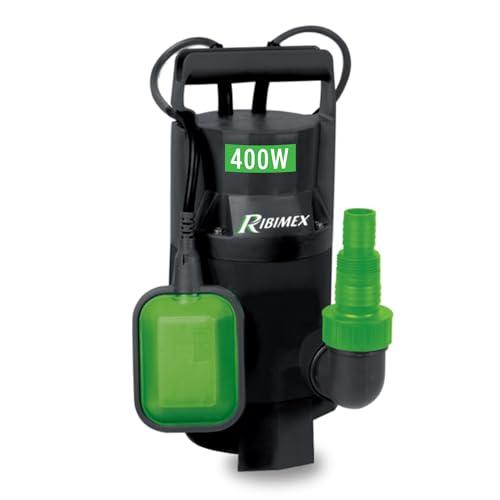 Ribimex Pompa Sommersa per Acque Scure con Particelle fino a 25 mm, Potenza 400 W, Portata 9.500L/h, Profondità Max 5 m, Prevalenza 5 m, con Interruttore a Galleggiante Automatico - PRPVC400C