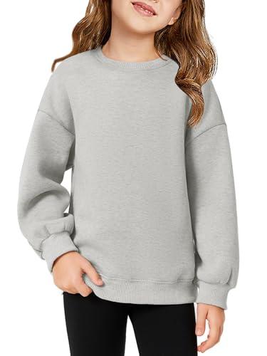 Haloumoning Felpa da ragazza con girocollo oversize per bambini, pullover leggero sportivo a maniche lunghe, maglietta a maniche lunghe tinta unita basic, top 5-14 anni, grigio., 11-12 Jahre