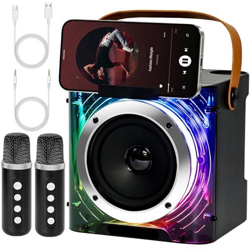 Macchina per con 2 Microfoni Wireless y Supporto per Telefono, Altoparlante karaoke cassa Bluetooth 5.3 portatile, con luci a LED per Adulti e Bambini