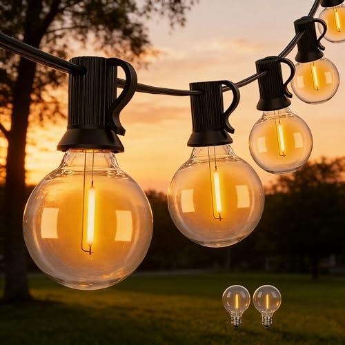 Wweixun2020 Lampade a Catena Esterno G40 45M/150FT, 75 Lampadine LED +2 di Ricambio, Impermeabili IP44, Luce Calda 2200K, per Giardino Terrazzo Feste (45M/150FT, 77)