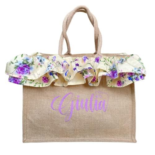 Borsa Mare in juta con ricamo personalizzata e pochette asportabile - Vacanze - Ferie - Estate - Festa della Mamma (Camaiore)