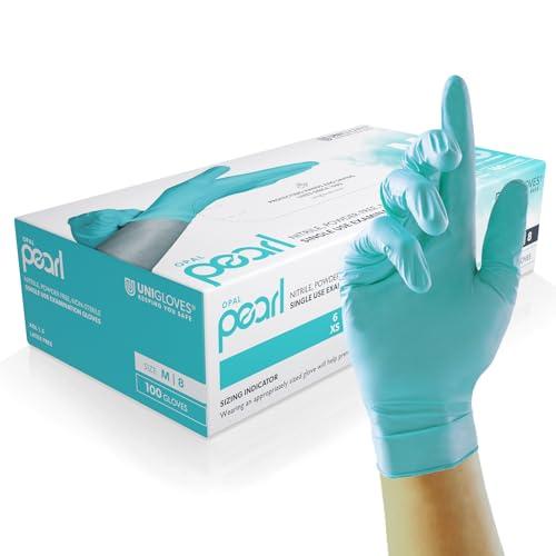 Unigloves Aqua blu Pearl Guanti Monouso in Nitrile - Resistenti, Senza Polvere e Senza Lattice - Adatti per uso Sanitario, Alimentare e Professionale - Confezione da 100, blu acqua, Taglia L (GP0094)