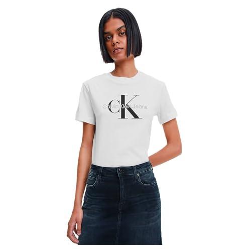 Calvin Klein Jeans T-shirt Maniche Corte Donna Core Monologo Scollo Rotondo, Bianco (Bright White), L
