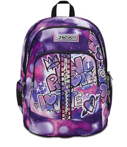 Seven Zaino Scuola Advanced, Viola, Bubble Street, Zaino Doppio Scomparto Con Supporto USB, Tasca Porta PC o Tablet, Tasca Porta Borraccia e Organizer, Scuole Medie e Superiori, Bambina Ragazza