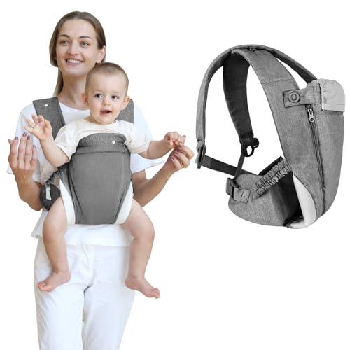 Aolso Marsupio Neonati Ergonomico, Fascia Traspirante Regolabile, Anteriore e Posteriore, Portatile, Cotone Grigio
