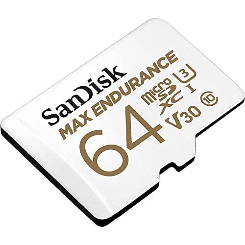 SanDisk MAX ENDURANCE Video Monitoring for Dashcams & Home Monitoring 64 GB microSDXC Memory Card + SD Adaptor 30,000 Hours Endurance, White