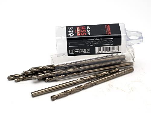 Ferrcan Punte per metallo HSS DIN338 M35 5% cobalto per forare in acciaio inox, ferro e altri metalli (confezione da 10 pezzi per misura) (3,5 mm)