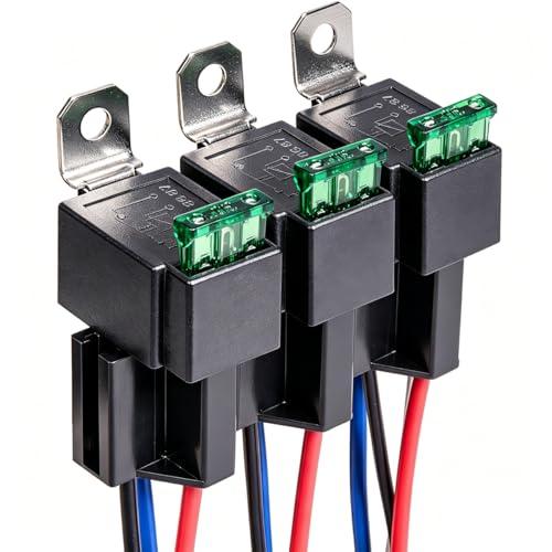 Gebildet 3 pezzi Interruttori Relè Fusibile da 12V, Cablaggio 12 AWG Con Diodo Integrato, Fusibile a Lama ATO/ATC da 30A, Relè Elettrici per Autoveicoli SPST a 4 Pin