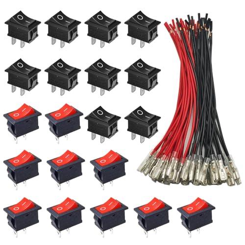 GTIWUNG 20 Pezzi 2 Pin SPST Mini Interruttore Barca Nero & Rosso, Mini Interruttore a Bilanciere con Cavo da 15cm, Auto Interrutore Quadrato Per Auto Barca,Elettrodomestici 10A/125V, 6A/250V