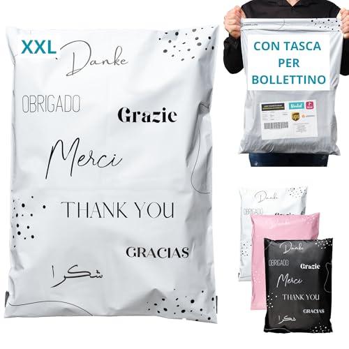 EMBALLAX - 20 Buste per Spedizioni Vinted grandi CON TASCA PER BOLLETTINO - XXL 60x45cm - NON TRANSPARENTI/RESISTENTI - Sacchetti Spedizione in Plastica - Pochette per Spedizioni Postali - grazie