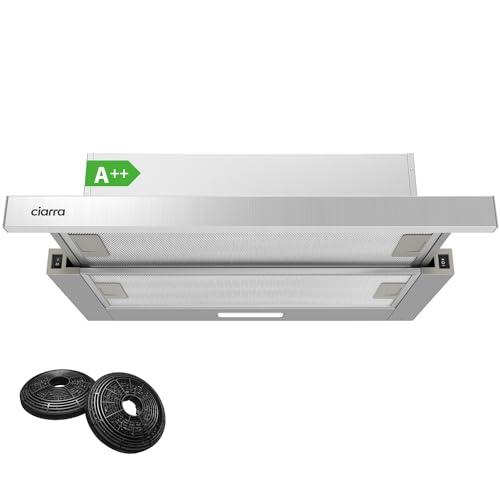 CIARRA CBCS6906D Classe A++ Cappa Aspirante Telescopica Integrata 60 cm 370m³/h con filtro a carboni attivi CBCF002X2 Cappa Aspirante Incasso 2 livelli illuminazione LED