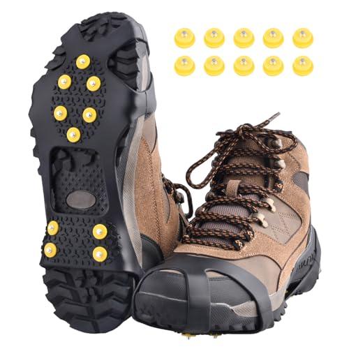 TRIWONDER Ramponcini da Neve e Ghiaccio Antiscivolo, 10/19 / 24 Denti Ramponi per Scarponi e Scarpe, per Trekking Alpionismo Esursioni Pesca, Uomo Donna e Bambino (#01 Nero - 10 Denti, L (42-45)