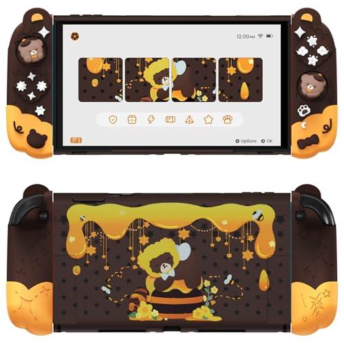 playvital Cover Dockable Rigida per Nintendo Switch 2 Console, Custodia Protettiva Silicone per Joycon 2&Supporto Regolabile Extra&Copri Analogici, Accessori Carini, Buonanotte Orso-Marrone