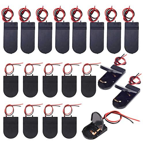 GTIWUNG 20 Pezzi CR2032 Porta Batteria in Plastica, 1 x 3V/2 x 3V Portabatterie A Bottone con Interruttore ON-off del Cavo (Nero)