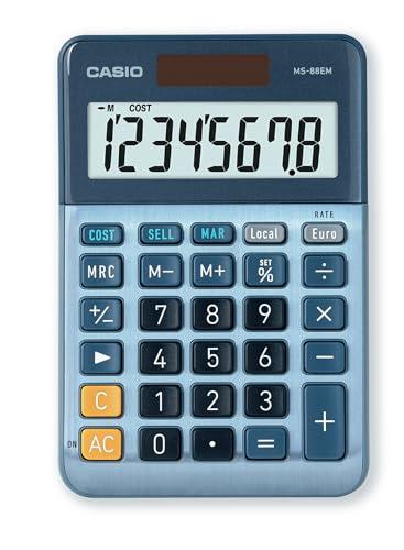 Casio MS-88EM, calcolatrice da tavolo a 8 cifre, conversione valuta (Euro), calcolo del margine. Alimentazione combinata.