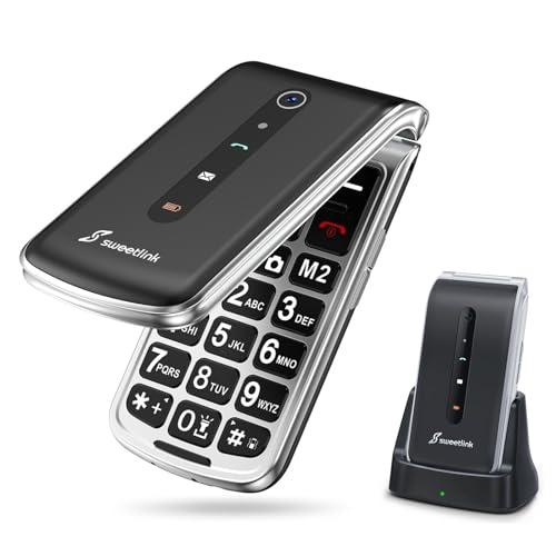 SweetLink F1 Plus Telefono Cellulare per Anziani, Flip Telefoni Cellulari Tasti Grandi, Contatti con Immagini, Base di Ricarica, Pantalla 2.4