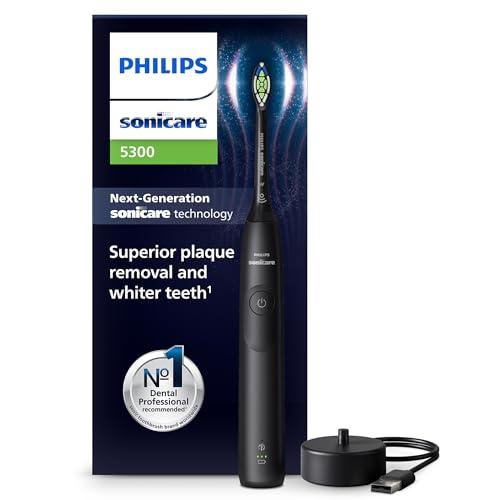 Philips Sonicare 5300, spazzolino elettrico sonico con 2 livelli di intensità, avviso di pressione, EasyStart, Smartimer e BrushPacer, nero, modello HX7101/01
