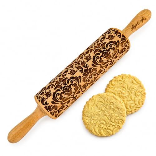 Mattarello Decorativo per Biscotti | Mattarello Inciso | Rullo per Biscotti e per Modellare | Mattarello Legno Goffrato di Algis Crafts