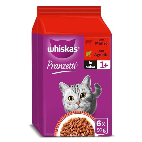 Whiskas Pranzetti Carni Miste 1+ Adulto, Cibo Umido Per Gatto, 12 Confezioni da 50 g (72 Pezzi In Totale)