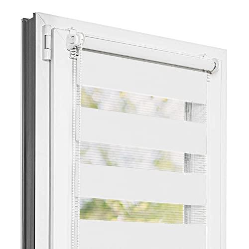 Estika Tenda giorno e notte senza forare - 50 cm x 150 cm - Bianco - 27 colori di tessuto, tenda a rullo duo giorno e notte, per finestre senza foratura