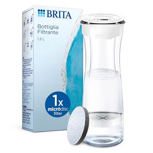 BRITA Bottiglia filtrante, bianca (1,3L) incl. 1 filtro MicroDisc: riduce PFAS, cloro, microparticelle e altre impurità