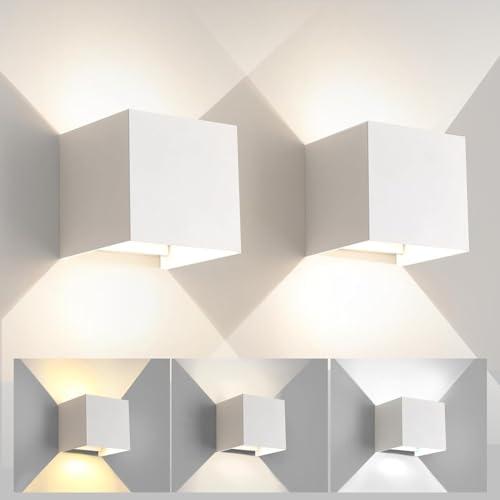 wisdom line Lampada da Parete 2 pezzi, Applique da Parete Interno/Esterno 12W Applique Esterno temperatura di colore regolabile, Angolo del Fascio Regolabile su e Giù Bianco Applique Esterno IP65