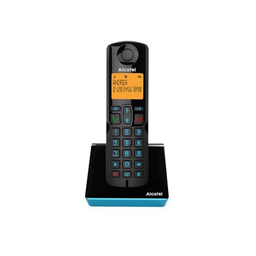 ALCATEL S280 - Telefono Fisso Cordless DECT - Design Compatto - Grande Display Retroilluminato - Vivavoce - Funzione Blocco Chiamate - Rubrica da 50 Contatti - Nero/Blu