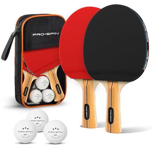 PRO-SPIN Ping Pong Set da Tavolo di Alta qualità - Racchette Ping-pong, Palline Ping Pong a 3 Stelle, Custodia Compatta - Set da 2 Giocatori - Gioco da Interni o Esterni