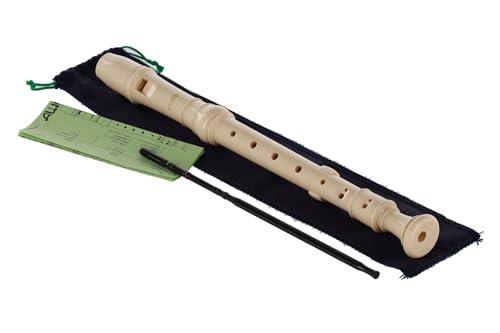 Flauto dolce Aulos in Do Elite 302B, flauto (diteggiatura tedesca, completo di sacca, bacchetta e tabella di diteggiatura) in resina sintetica, con antivento curvo, colore avorio