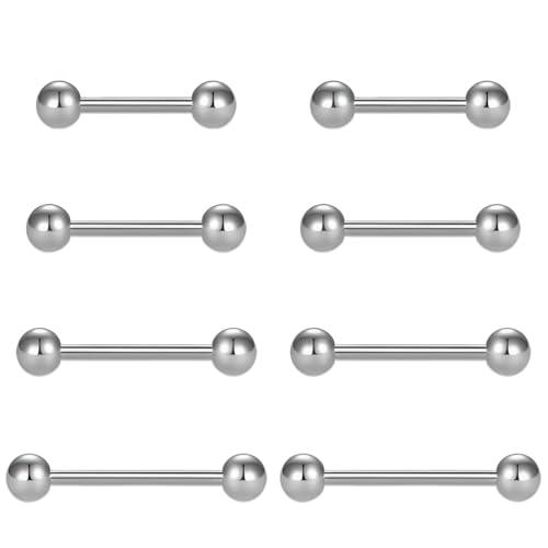 NHPY 8 Pezzi 14G Orecchini Piercing, Piercing Lingua Anelli Dritto Barbell, Piercing Lingua Acciaio Chirurgico, 12mm 14mm 16mm 18mm