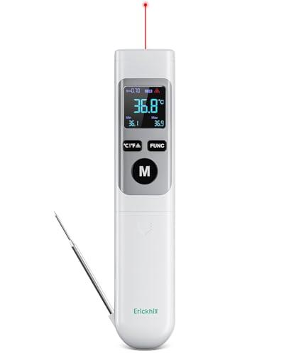 ERICKHILL Termometro a infrarossi -50℃-550℃, con sonda per carne pieghevole -50-260℃, ampio display digitale LCD, emissività regolabile 0,1-1,00 - Adatto per cucinare/grigliare/congelare, batteria AAA