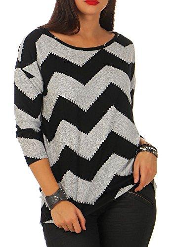 ONLY 15144286, Maglia a Maniche Lunghe Donna, Multicolore (Light Grey Melange AOP:w. Black Zigzag), 36 (Taglia Produttore: Small)