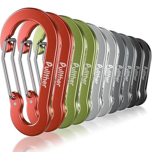 pullther 10 Pezzi Moschettone Multipli, 70mm/2.76'' moschettoni portachiavi piccoli, Aluminium D-Ring Gancio Portachiavi per Outdoor Sports, Hiking, Camping, Pesca