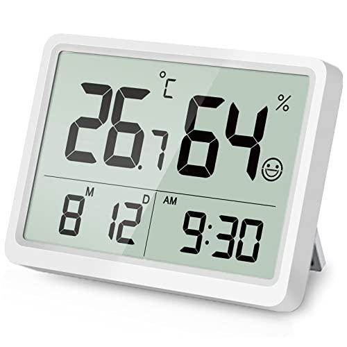 DOOMAY Termometro Digitale Igrometro per Interni: Piccolo e preciso misuratore di temperatura e umidità con grandi cifre LCD e ora data, igrometro ambientale calibrabile per la casa Garage