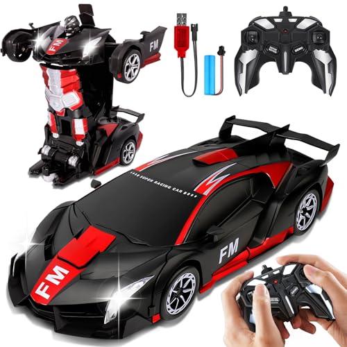 NXPZ Macchina Telecomandata Bambini, Giocattolo auto Robot Trasformabile 2 in 1, Macchina Radiocomandata con Luci LED, per Ragazzi e Ragazze 3 4 5 6 7 8 9 10 11 12 Anni, Regalo Natale e Compleanno