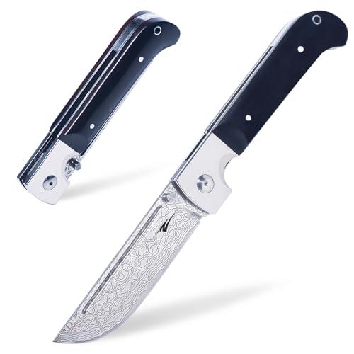 Zetterrank XXL Coltello Pieghevole, Coltello da Caccia in Acciaio VG10, Coltello Damasco Affilato e Dure, Maniglia Lunga Ergonomica in Legno