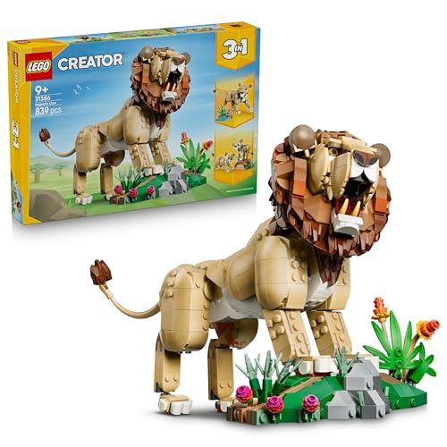 LEGO Creator 3in1 Animali Selvatici: Leone Maestoso Giocattolo - Trasformabile in una Leonessa o in 2 Cuccioli - Decorazione Camera da Letto Fai da Te - Regalo per Bambine e Bambini da 9 Anni - 31386