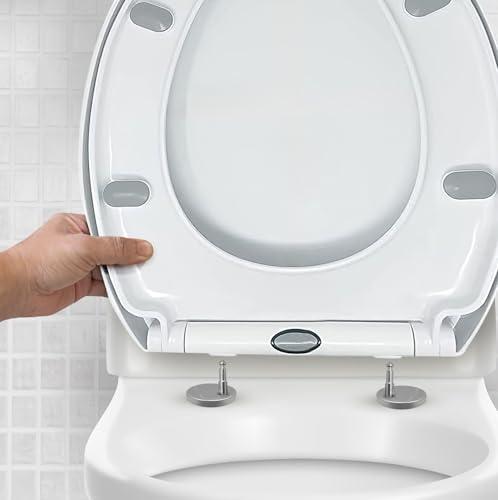 CUQOO Sedile WC ovale con chiusura rallentata, a sgancio rapido, a forma di O, chiusura rallentata, con cerniere regolabili (comfort classico)