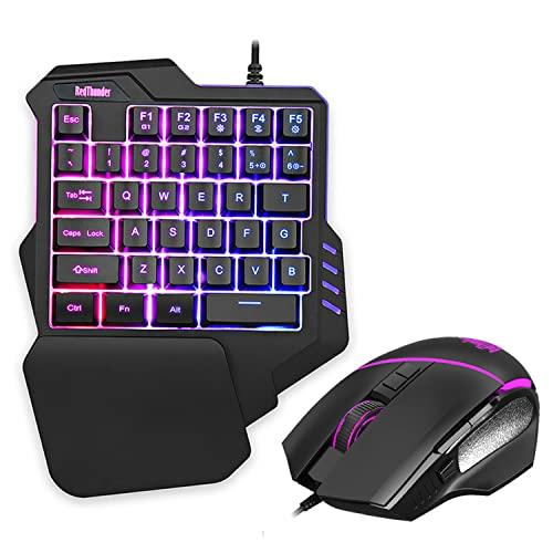 RedThunder G30 Tastiera e mouse meccanici RGB da gioco a una mano, 2 tasti macro integrati + 7 tasti programmabili, 35 tasti anti ghosting, ergonomici per giocatori PC Mac PS5 Xbox One