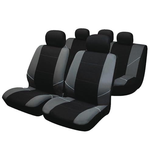 Sakura 'Merton' BY0802 - Set di Coprisedili e Copri Poggiatesta per Auto, Bordi Elasticizzati, Compatibile con Airbag Laterale, Lavabile in Lavatrice, Nero/Grigio