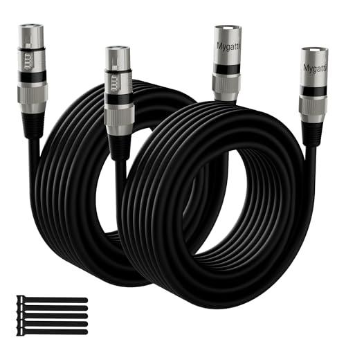 Mygatti Cavo per microfono XLR Bilanciato 10M(2 Pezzi,nero),da maschio a femmina,schermatura a 3 pin,cavo patch DMX,con soppressione EMI e RFI,compatibile con amplificatore，altoparlante+5 fascette