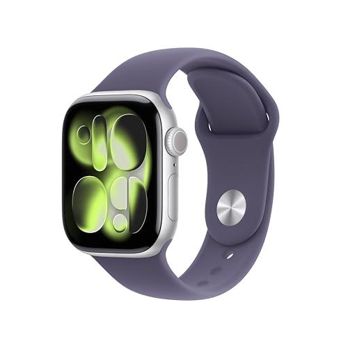 Apple Watch Series 11 GPS, Cassa 42 mm in alluminio color argento con Cinturino Sport viola nebbia - S/M